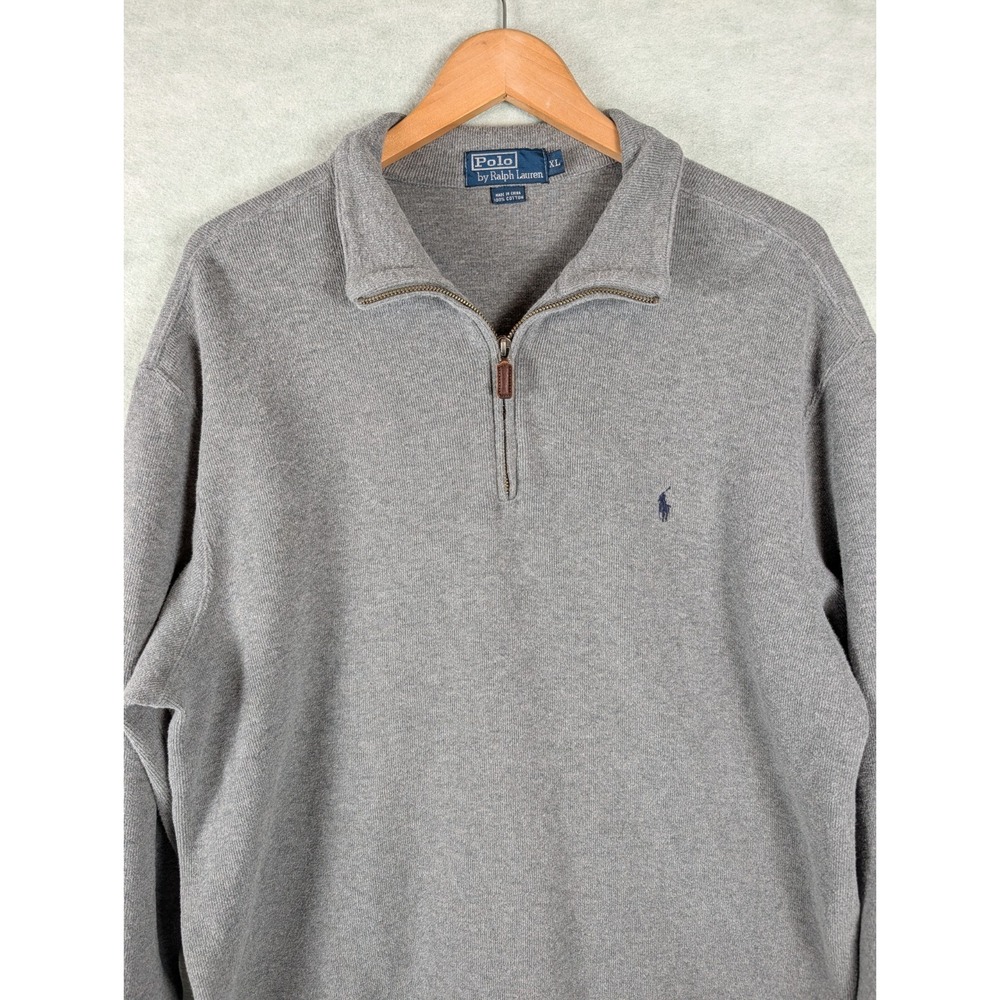 Polo Ralph Lauren Sweater Mens XL Gray 1/4 Zip Pullover Mock Neck Pony Logo